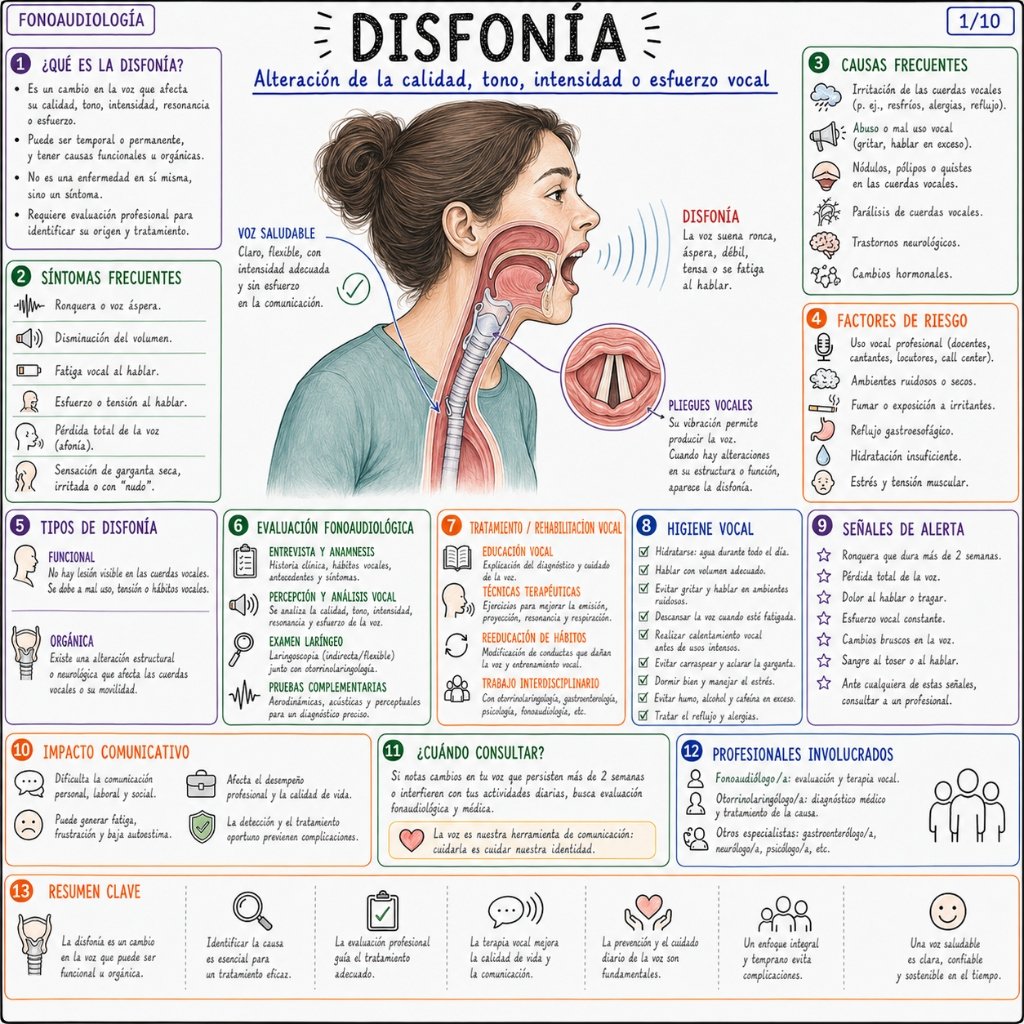 Disfonía: Alteración de la calidad, tono, intensidad o esfuerzo vocal